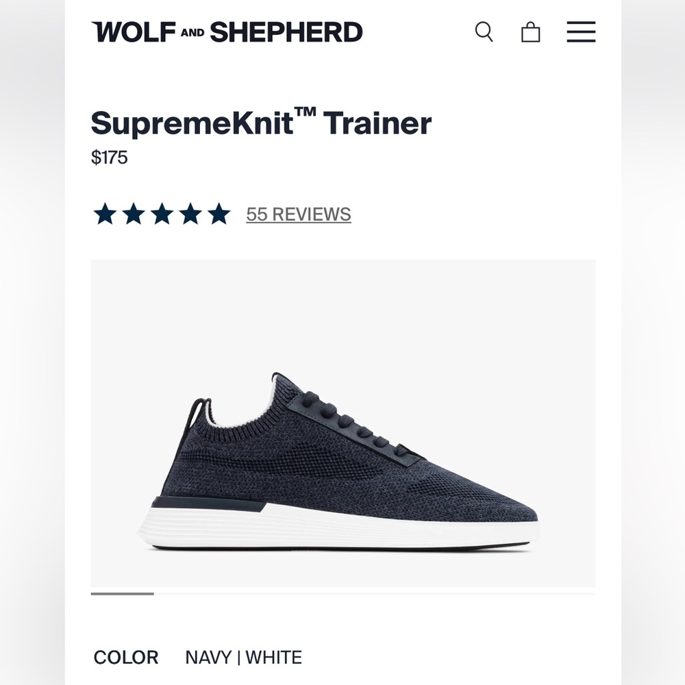 Wolf and Shepherd SupremeKnit™ Navy and White Sneakers